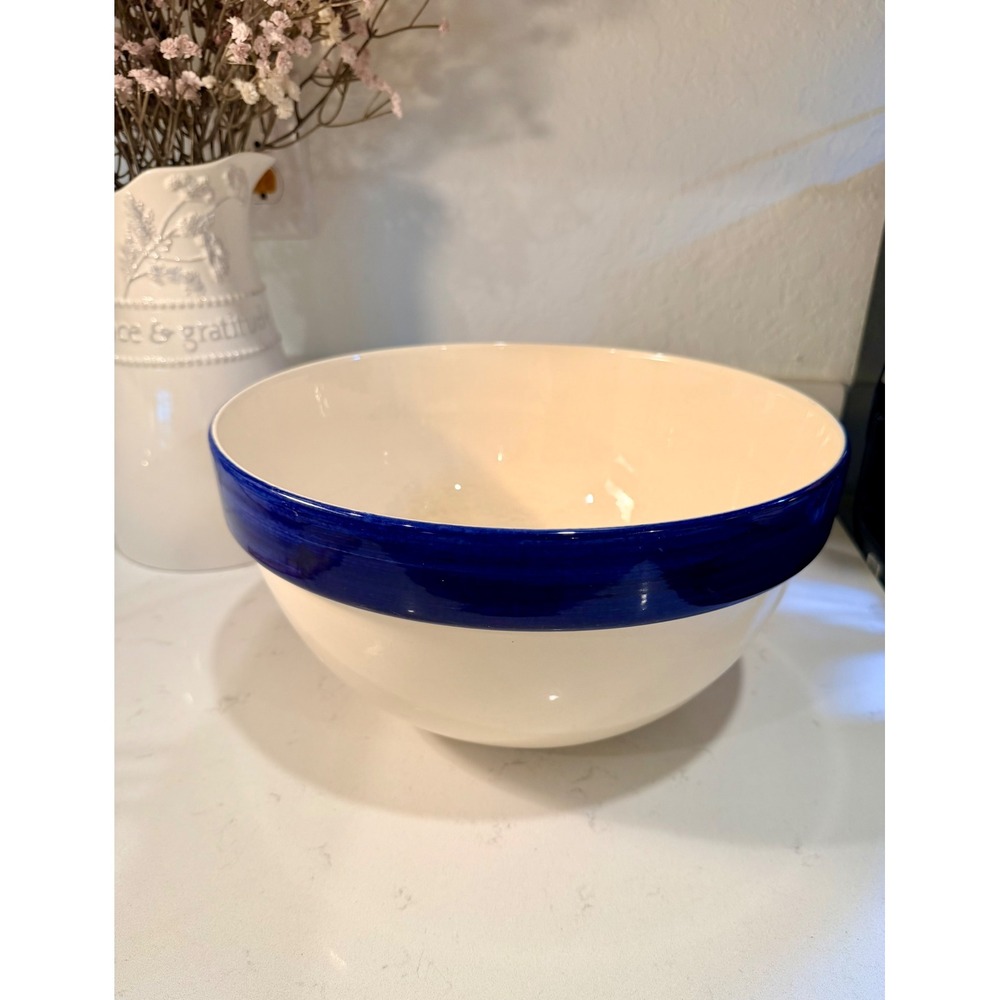 Reading China & Glass Large Ceramic Mixing Bowl Cobalt Blue Rim Made in Portugal